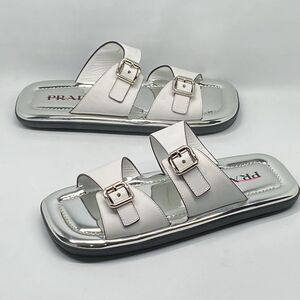 Prada Double Buckle Slide Sandal With Metallic Soles size 39.5